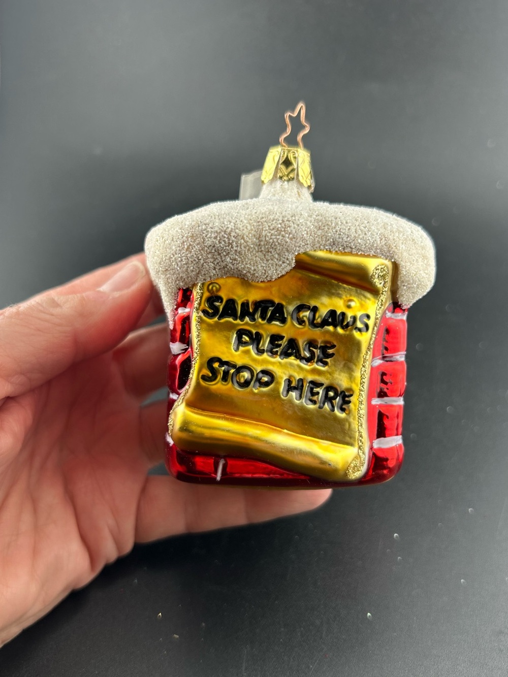 Inge-Glas Germany ✨ "Santa Please Stop Here" Glass Chimney Ornament | Rare Find